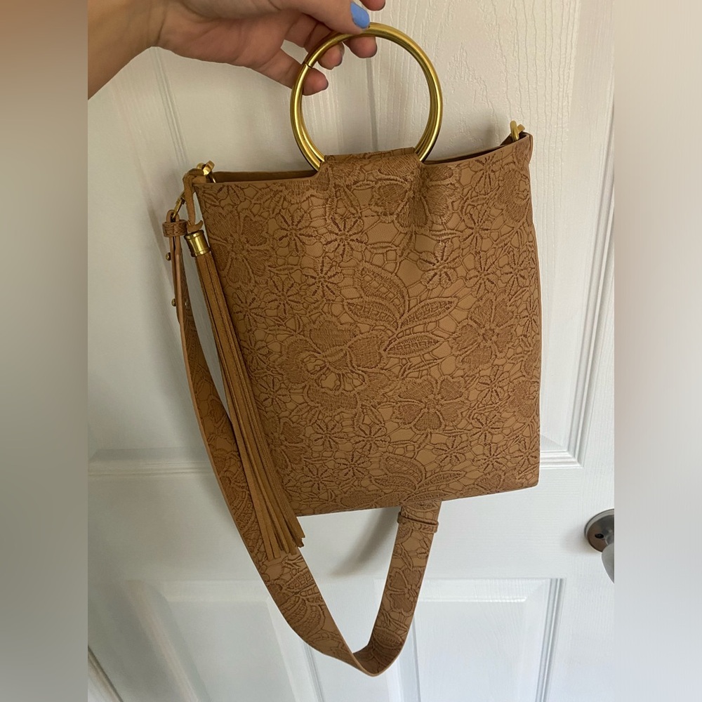 Elegant Tan Floral Embossed Women's Bag
